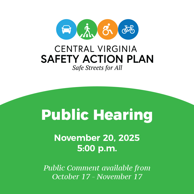 central virginia safety action plan safe streets for all public meeting graphic november 20, 2025 at 5 p.m.