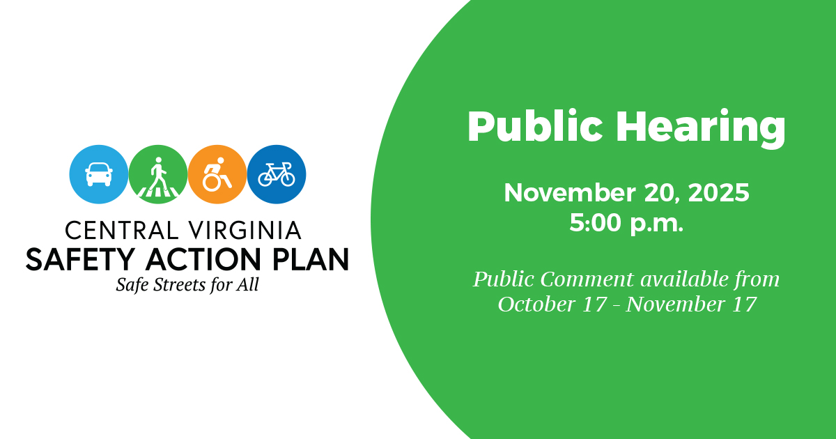 central virginia safety action plan safe streets for all public meeting graphic november 20, 2025 at 5 p.m.
